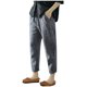 thumbnail image 2 of Pantalones largos para hombre, lisos, elegantes, informales, ajustados, a rayas, con pies pequeños, pantalones largos recortados, pijamas de poliéster para hombre, 2 of 9