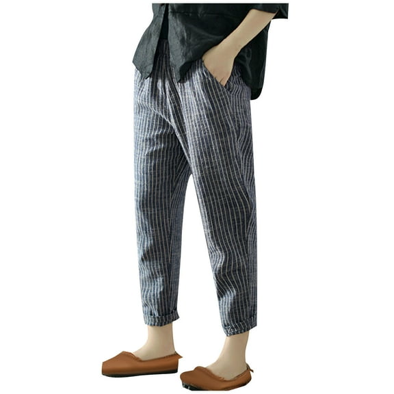 Jgppe Men's Ankle Length Pant Casual Stripe Elastic Waist Tapered Straight Leg Casual Pants Homewear