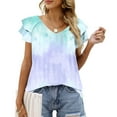 thumbnail image 5 of Fmbrln Womens Summer Polka Print T-Shirts Fashion V Neck Ruffle Short Sleeve Tops Casual Loose Vacation Beach Tees, 5 of 5