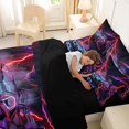 thumbnail image 4 of Castle Fairy Neon Cyber Race Car Bedding Comforter Set 7pcs for Teens, Lightning Print Queen Bedding Sets for Bedroom, Purple Black,Black Reversible, 4 of 7