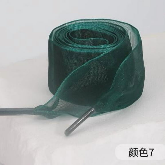 LOLIPPYY 1 Pair Women's Sneaker Ribbon Laces in Dark Green Chiffon, Versatile for Sports Shoes and Casual Wear