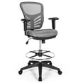 thumbnail image 1 of Costway Mesh Drafting Chair Office Chair w/Adjustable Armrests & Foot-Ring Grey, 1 of 10