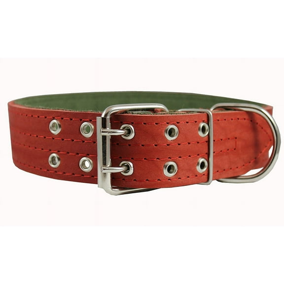 Genuine Leather Dog Collar, Padded, Red 1.75' Wide. Fits 23'-27' neck size Great Dane Mastiff