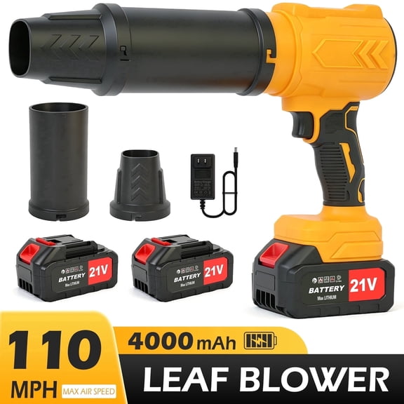 Leaf Blower Cordless with Extended Nozzle, 95000RPM 110MPH Electric Leaf Blower with 2 X 4.0Ah Batteries and Charger for Patio Cleaning, Car Blowing Water
