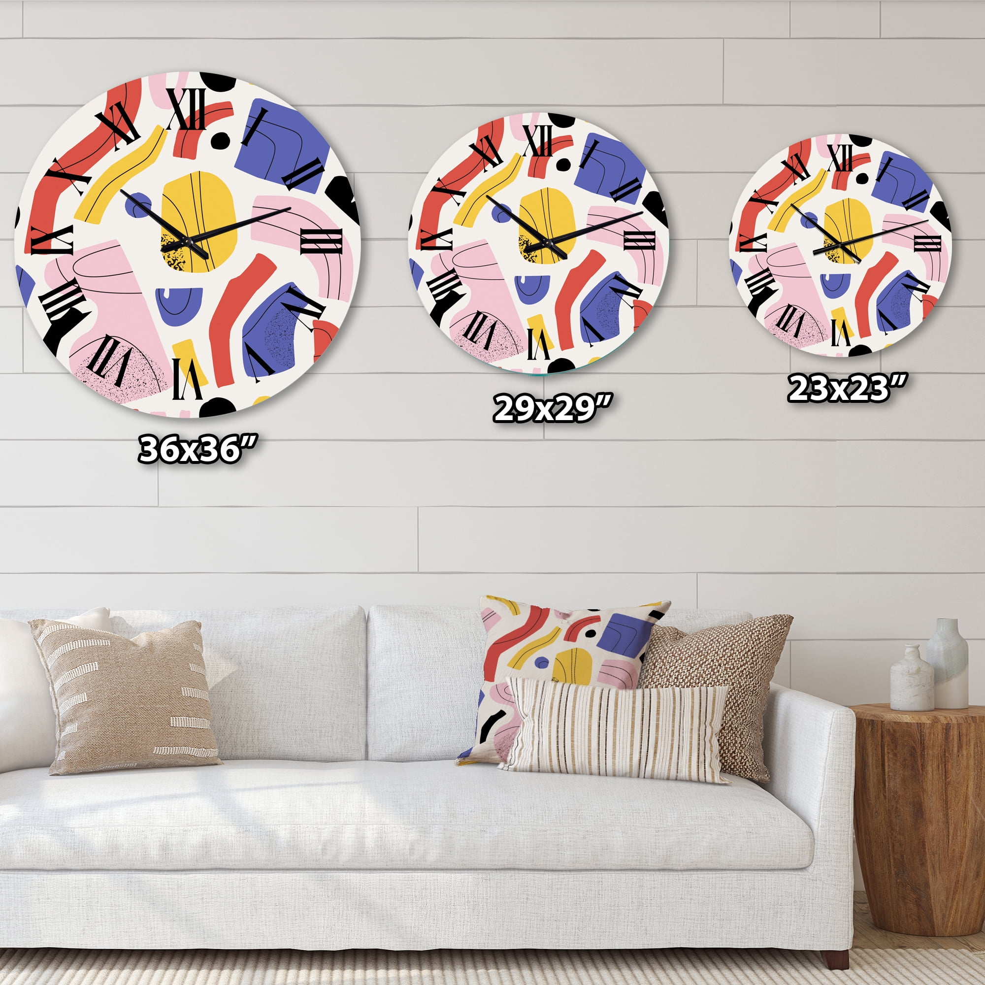 Designart 'Organic And Elements In Red Yellow And Pink' Modern Wall Clock
