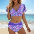 thumbnail image 2 of vigerkar Women Ruffle High Waisted Swimsuit Two Piece Tropical Print Swimsuit Push Up Bathing Suits Purple, L, 2 of 6