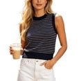thumbnail image 3 of Brqkzdu Women's Sweater Vest Loose Fit High Neck Stripe Sleeveless Knit Shirts Summer Casual Lightweight Business Work Tanks, 3 of 10