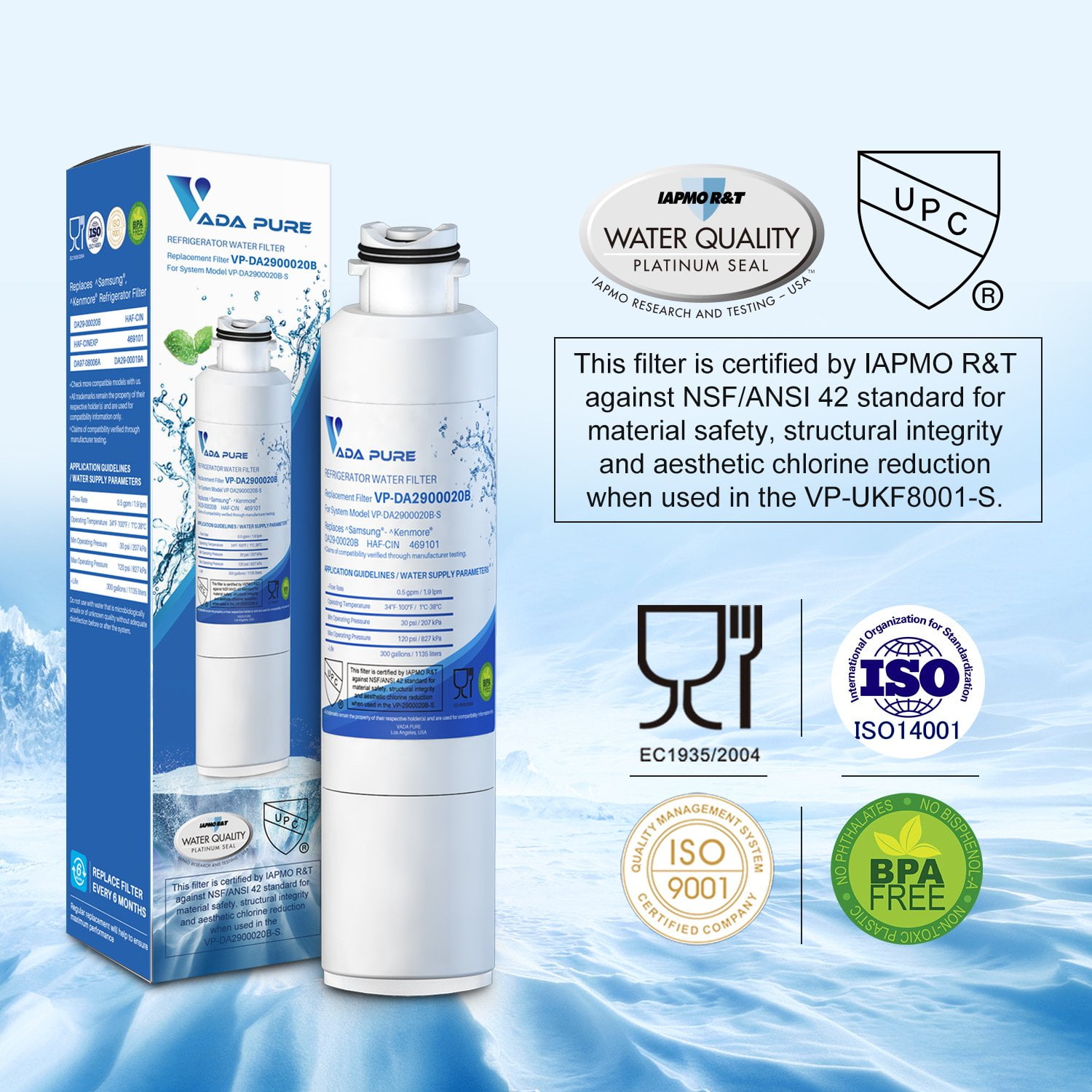 Vada Pure - DA29-00020B Water Filter Replacement for Samsung DA29-00020B-1, DA29-00020B, DA97 08006A-1, Haf-Cin, Haf Cin Exp, Haf Cin XME, RF4267HARS, RF28HMEDBSR, RF28HFEDBSR Pack of 3