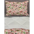 thumbnail image 3 of Nature Comforter & Sham Bedding Set, Butterflies Flowers Shamrocks Vibrant Botanical Inspirational Print, 3 pcs Duvet Set Microfiber Filling Quilt, 5 Sizes, Lime Green Pale Pink, by Ambesonne, 3 of 4