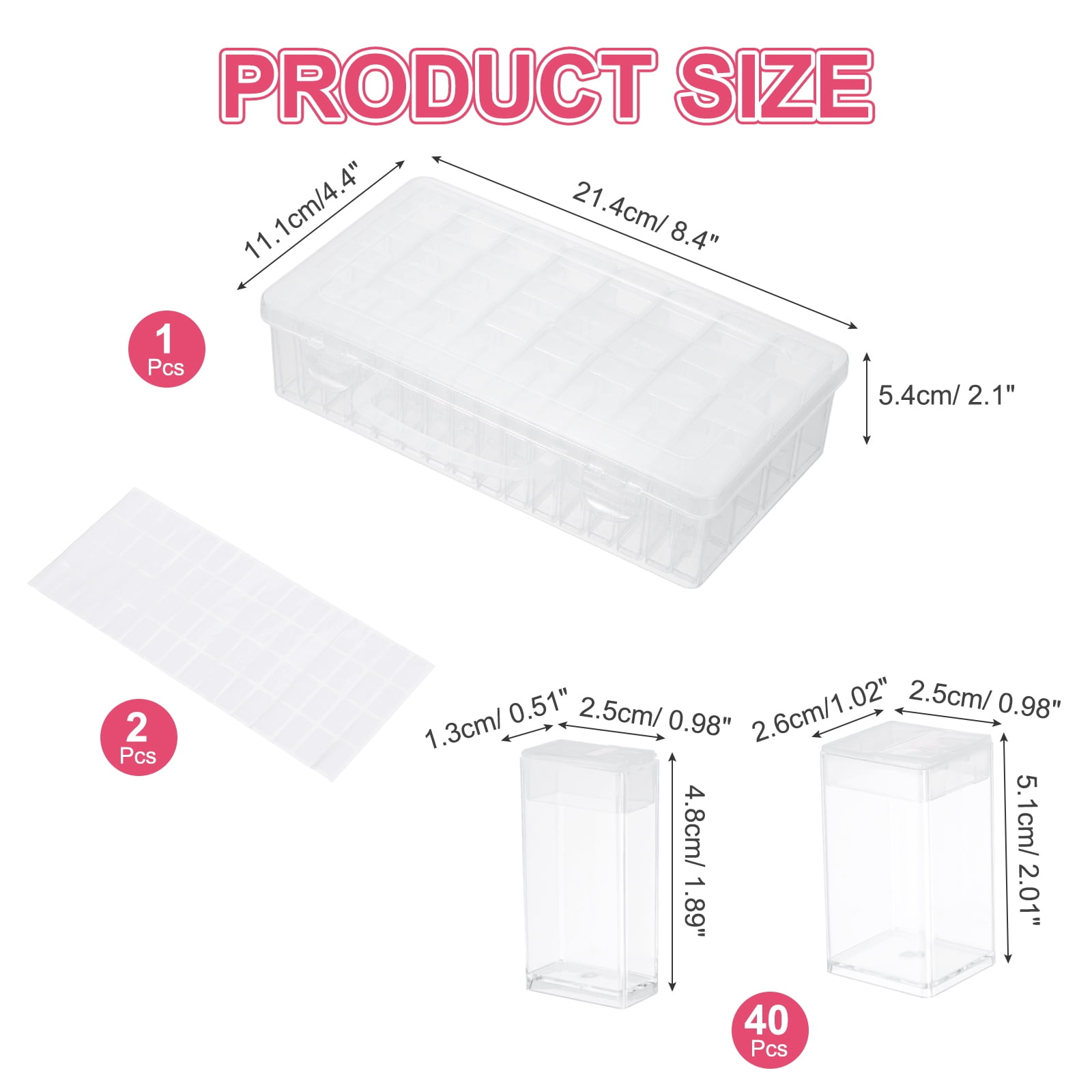 Uxcell 40 Slots Diamond Art Storage Containers, Clear Plastic Diamond Art Painting Beads Organizer Case Accessories with Labels for Jewelry Nail Crafts Rhinestones, 8.4x4.4x2.1inch