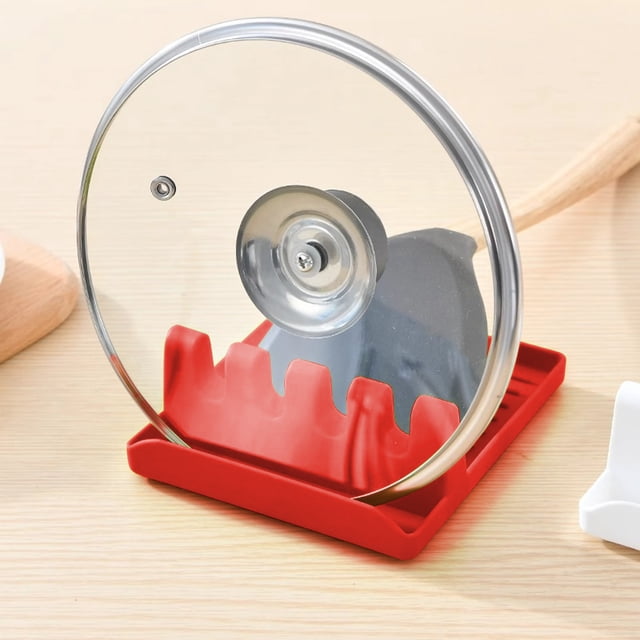 Foldable Pot Lid Holder with Draining Base for Countertop Storage Green Red Plastic Kitchen Organizer