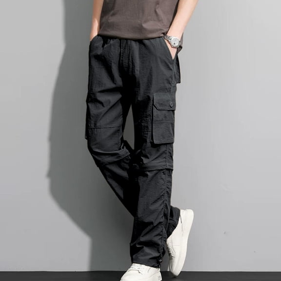 Men’s Lightweight Water Repellent Zip Off Hiking Pants, Stretch Straight Multi Pocket Travel Cargo Trousers