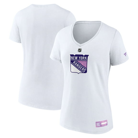 Women's Fanatics White New York Rangers 2024 Hockey Fights Cancer V-Neck T-Shirt