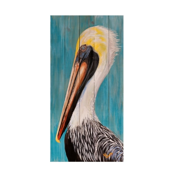 Trademark Fine Art K.C. Grapes Pelican On Wood Pickets Canvas Wall Art - 12x24