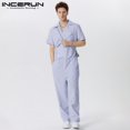 thumbnail image 2 of Monos de estilo americano INCERUN 2024, monos de moda para hombre con solapa a rayas, ropa de calle informal, monos de manga corta que combinan con todo, tallas S-5XL, 2 of 5