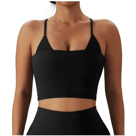 

REORIAFEE Women s Active Tank Sexy Yoga Clothes Running Sports Back Bra Round Shoulder Vest Tops Spring Shirt Black M