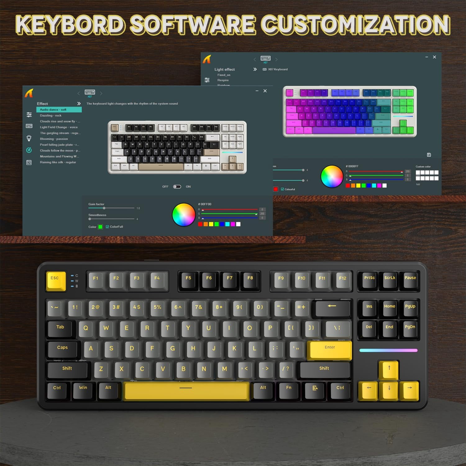 ATTACK SHARK X87 80% Wireless Mechanical Keyboard, BT5.0/2.4G/USB-C Hot-Swap Gasket Gaming Keyboard,RGB Backlit, 4000mAh,Pre-lubed Linear Switch, Side Engraved Gradient PBT Keycap for PC/MAC