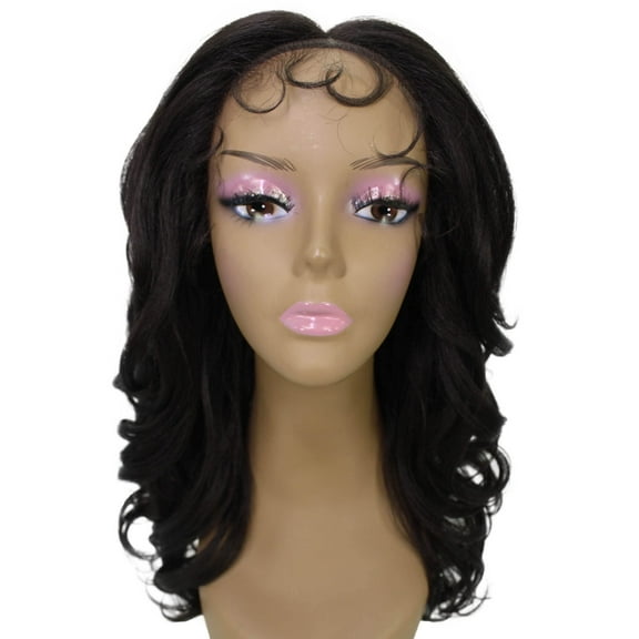 LUXLUXE Kiara Wavy Layered 18 in Long T Part Lace Front Wig, Heat Resistant Fibers,  Dark Brown
