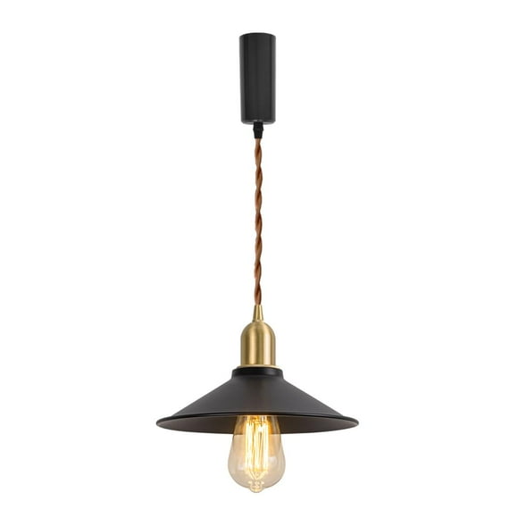 FSLiving Adjustable Height J Type Track Light with E26 Brass Base and Vintage Black Metal Shade Lighting Fixtures for Farmhouse Kitchen Sink (Bulb & Ceiling Track Sold Separately) - 1 Light