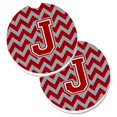 thumbnail image 1 of Letter J Chevron Maroon & White Set of 2 Cup Holder Car Coaster, 1 of 1