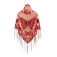 thumbnail image 1 of YOUSNH Ladies Fashion Solid Color Scarf with Fringe Hollowed Lace Butterfly Embroidered Triangle Cape Shawls and Wraps for Evening Dresses Red One Size, 1 of 5