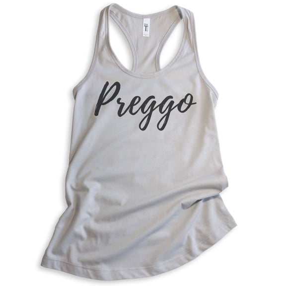 Preggo Tank Top, Ladies Racerback Tank Top, Pregnancy Tank, New Mom Tank, Baby Announcement Tank, Silver Gray, Small