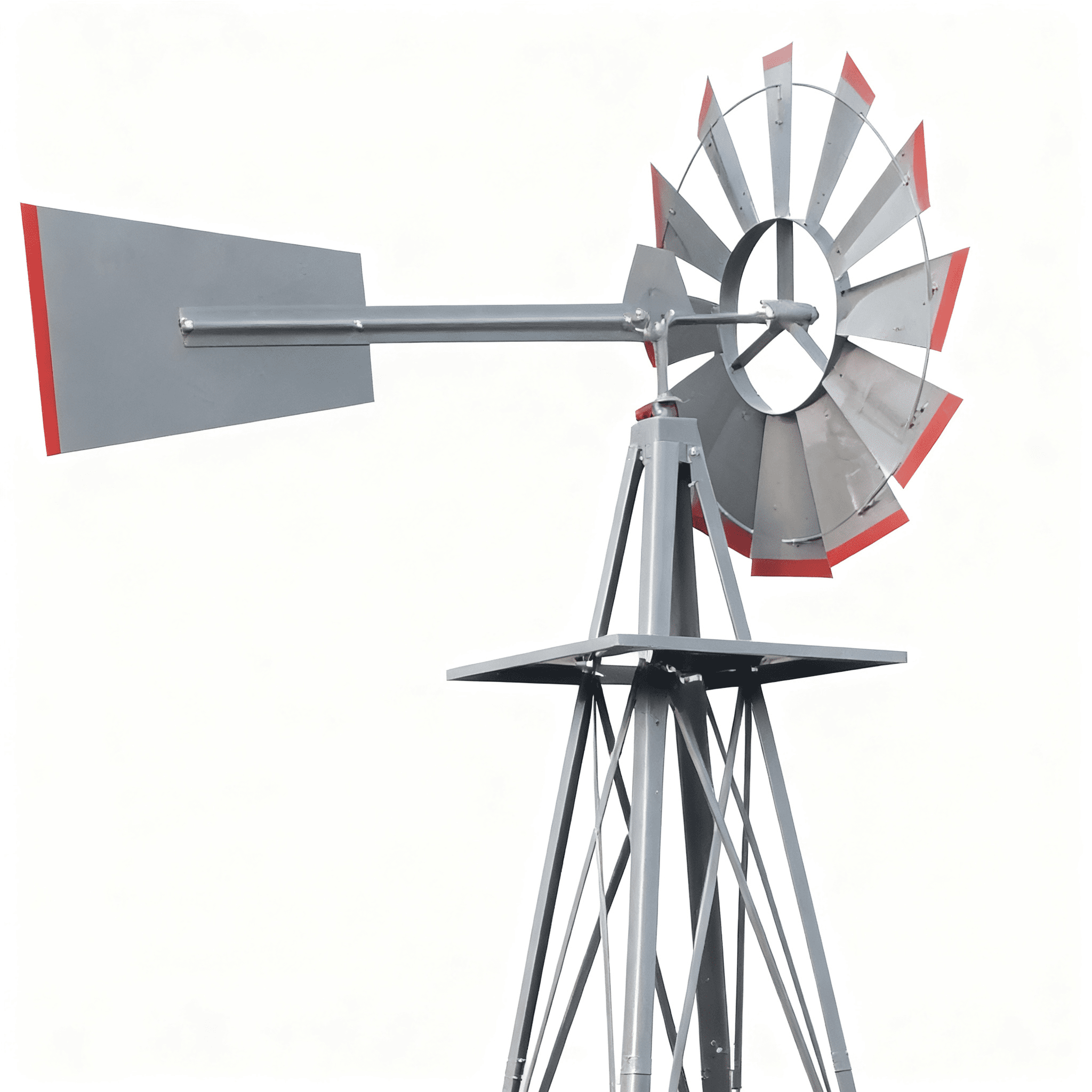 8FT Weather Resistant Yard Garden Windmill, Gray & Red