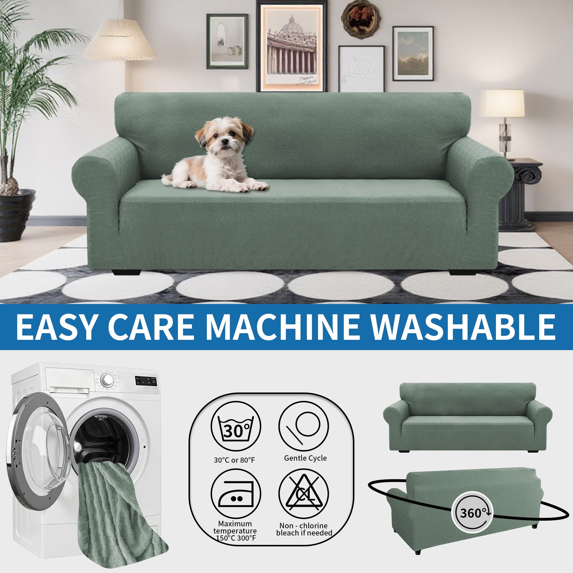 JIATER 1-Piece Armchair Sofa Cover Stretch Couch Cover Washable Sofa Slipcover Non-Slip Furniture Protector,Bean Green