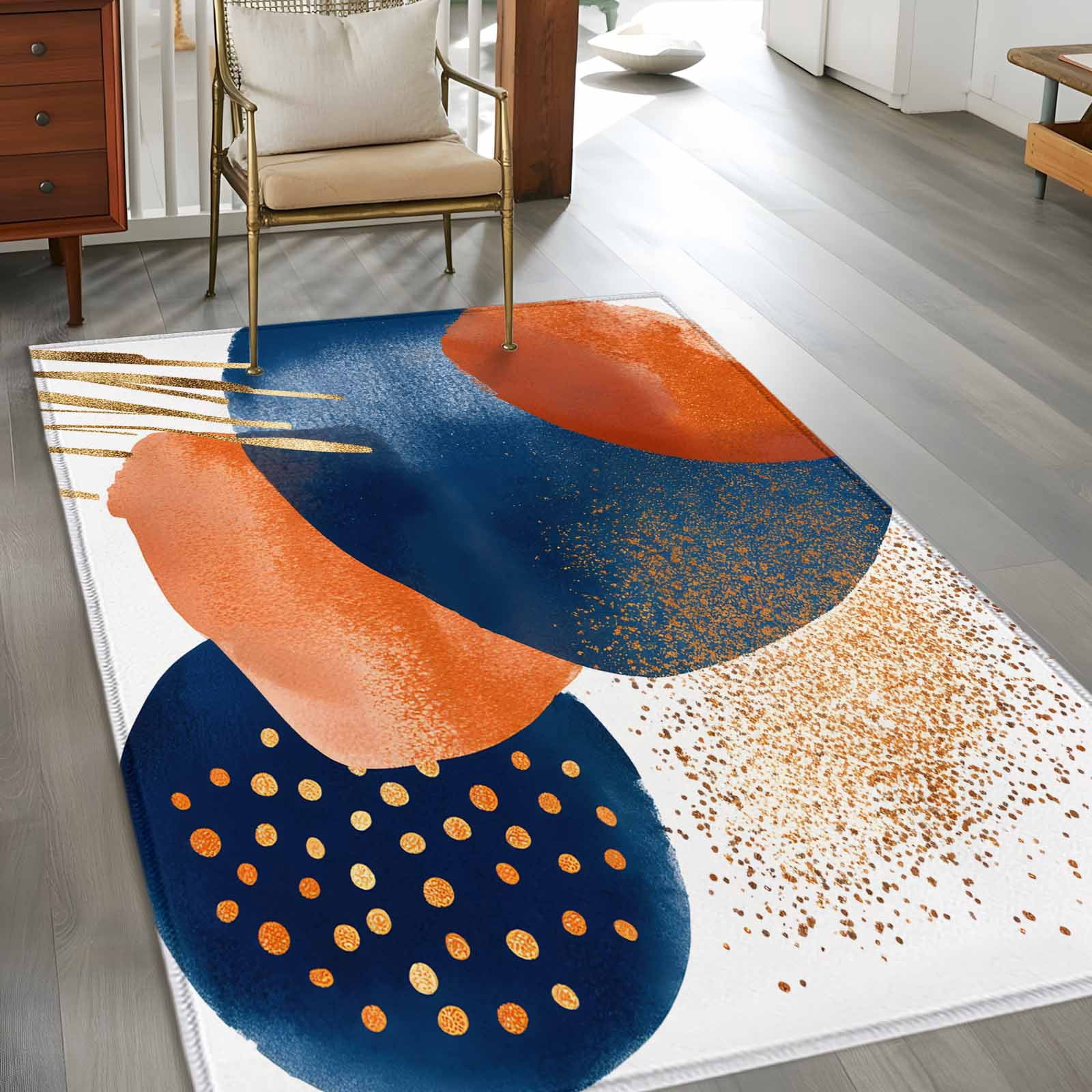 3'x5' Area Rugs, Navy Blue Burnt Orange Indoor Outdoor Area Rug for Living Room Bedroom, Abstract Modern Geometric Washable Bathroom Rugs Kitchen Floor Carpet Mats Home Decor Aesthetic