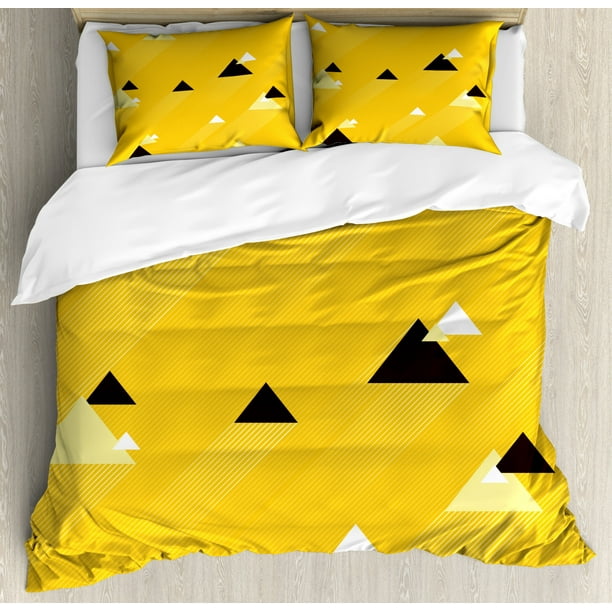 Vintage Yellow King Size Duvet Cover Set, Big and Small Diagonal