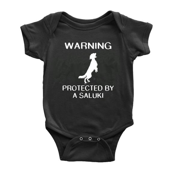 Warning: Protected by A Saluki Dog Funny Baby Rompers Infant Clothes (Black,18-24 Months)
