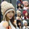 thumbnail image 5 of Xfvqtps Womens Beanie with Plush Pompom Tassels Knitted Winter Printing Thickened Stretch Windproof Coldproof Outdoor Warm Winter Hat Red, 5 of 5