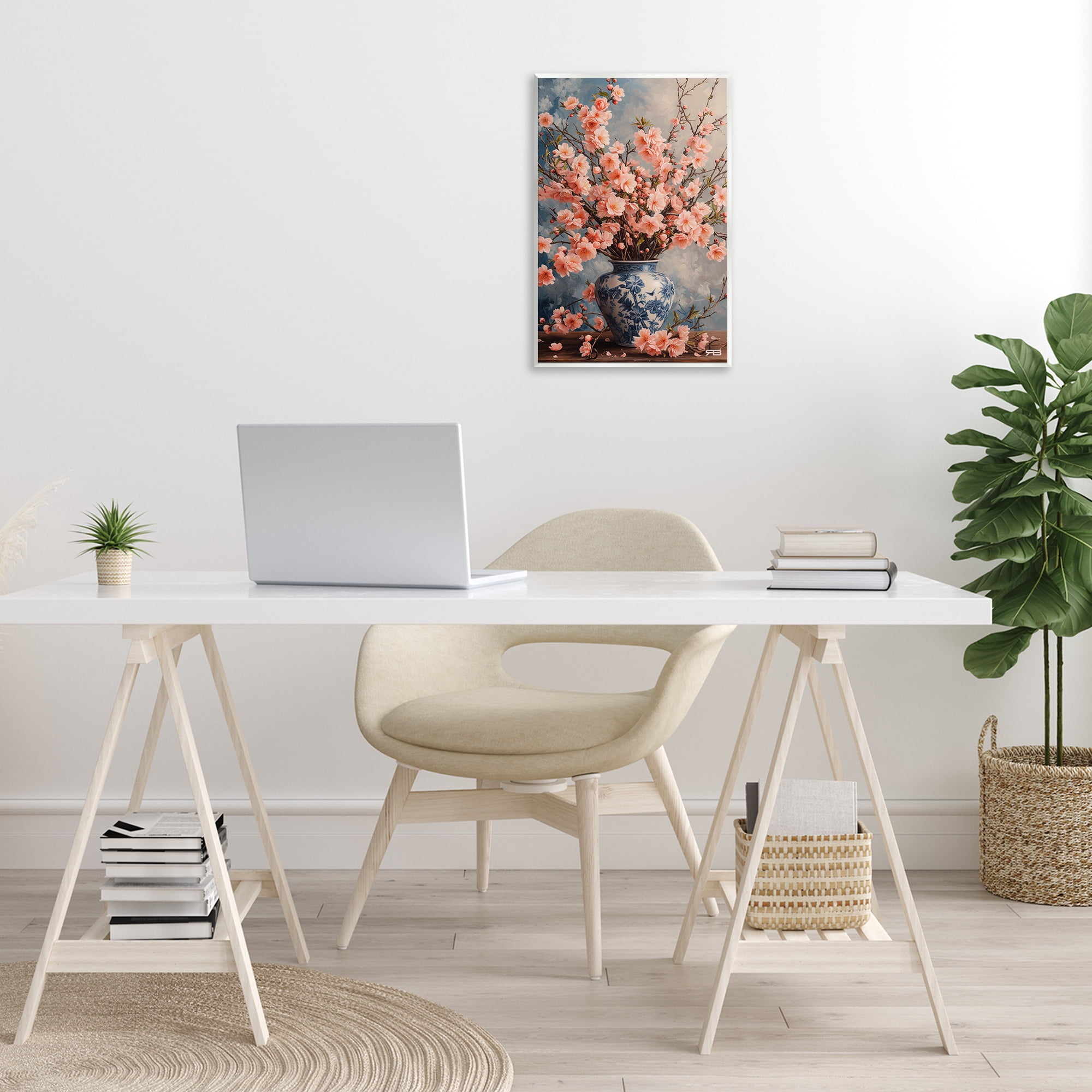 Stupell Industries Detailed Cherry Blossom Vase Botanical & Floral Painting Unframed Art Print Wall Art, 13 x 19