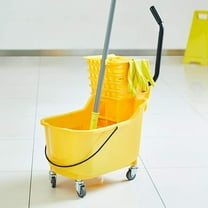 Side Press ringer Commercial Floor Cleaning Rectangular Mop Bucket on Wheels, 35-Quart, Yellow