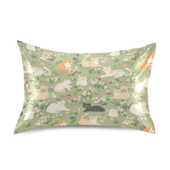 Ryvnso Satin Pillowcase Cat Flowers Pillow Cases Standard Size 26x20in