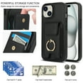 thumbnail image 6 of Allytechgroup iPhone 15 Plus Case with Wallet, Ring Holder Stand Cards Slots Cash Pocket Drop Protection Retro Leather Case for Men Women for Apple iPhone 15 Plus, Black, 6 of 8