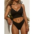thumbnail image 1 of ZAFUL Women Swimsuit Ribbed Tie Shoulder Cheeky High Leg Tankini Swimwear Black L, 1 of 6