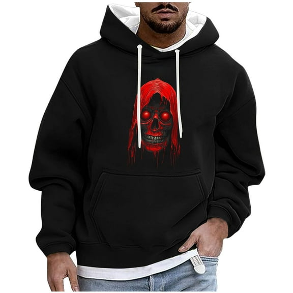 Cavosen Halloween Men's Fashion Hoodies Big and Tall Long Sleeve Loose Hoodie with Pocket Graphic Stretch Drawstring Sweatshirt Fall Tops