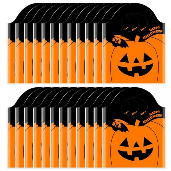 Halloween Pumpkin Treat Bags – 24 Pack, Durable Plastic Goodie Bags with Handles, Perfect for Parties, Trick-or-Treat, Candy and Gift Packaging, Festive Orange Black Design for Kids and Adults