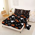 thumbnail image 2 of Homewish Spooky Halloween Witch Ghost Queen Sheets,Pumpkin Bat Stars Pattern Queen Sheet Sets,Black Orange,4pcs,1 Flat Sheet,1 Fitted Sheet and 2 Pillowcases, 2 of 6