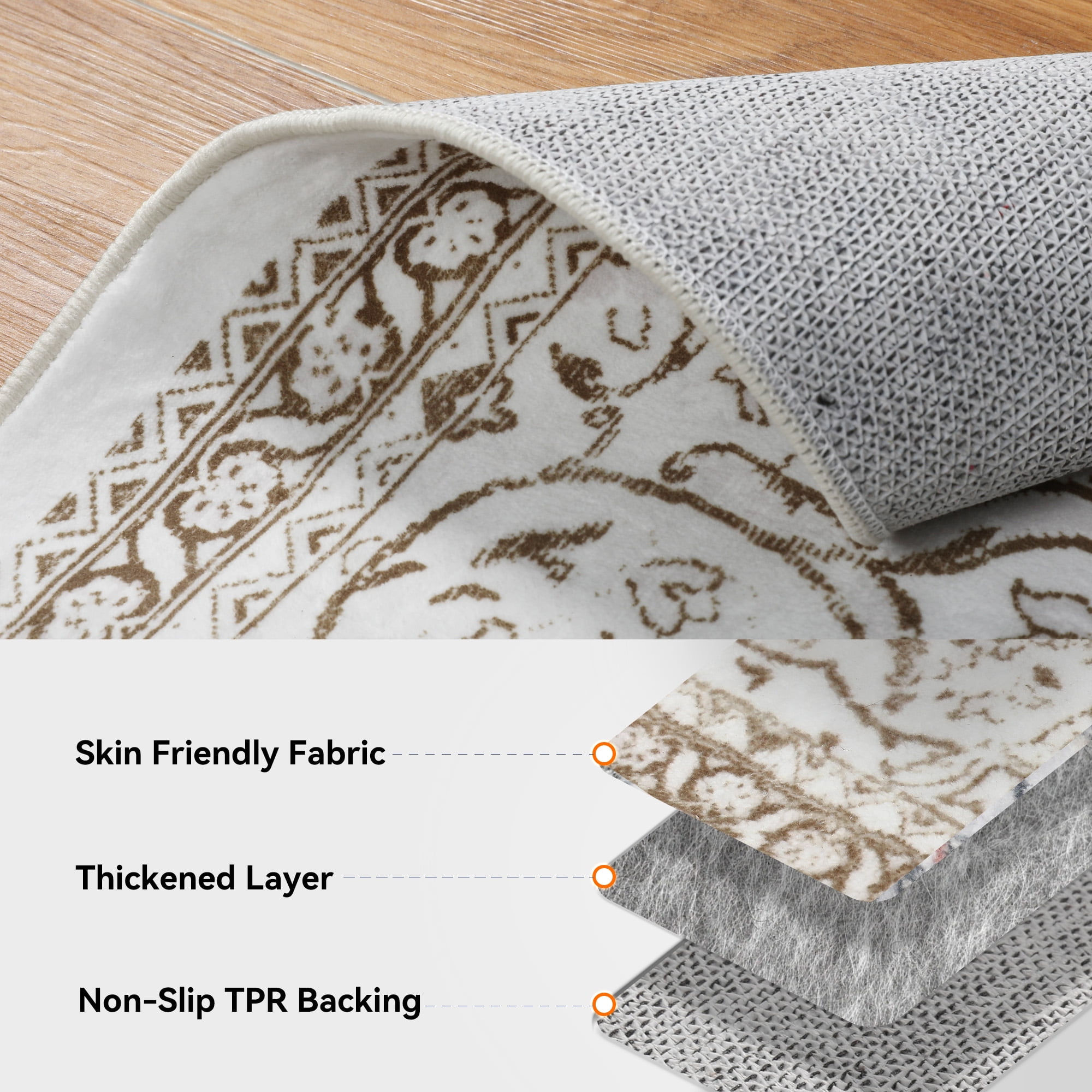 Lalado 5ft x 8ft Area Rugs for Living Room Washable Rugs Boho Floral Carpet Soft Low Pile Non-Slip Rug for Bedroom Dining Room Indoor Vintage Home Decor, Brown