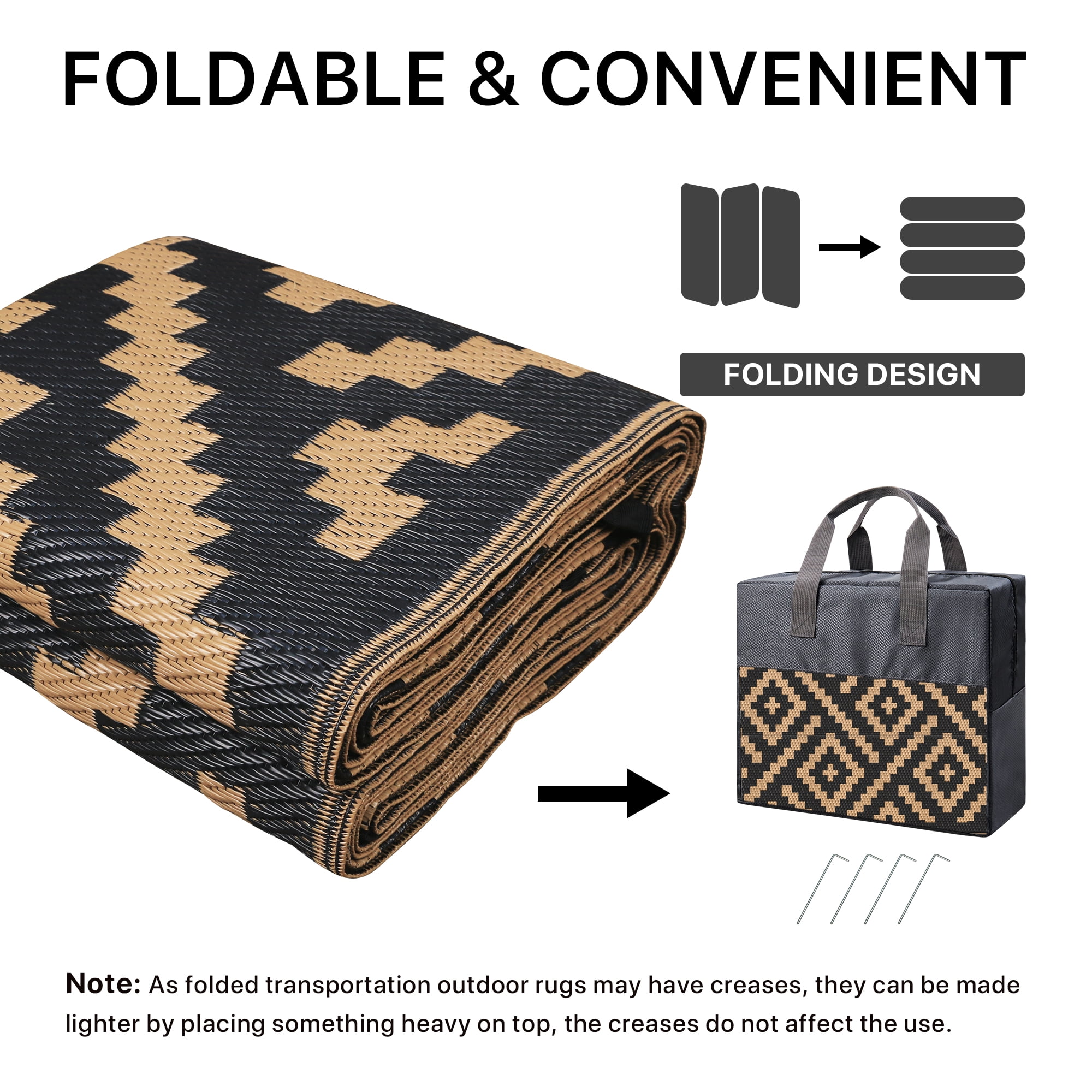DEORAB Outdoor Rugs Waterproof Plastic Straw Mat 6'x9' Reversible for RV Patio Deck Beach Black & Brown