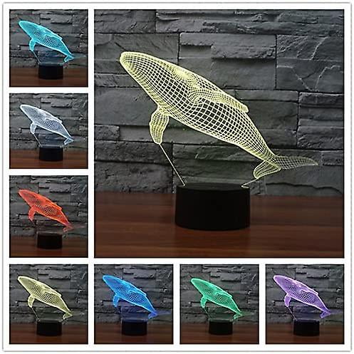 3d Shark Whale Night Light 7 Cambio de color Led Mesa Lámpara de escritorio Acrílico Flat Abs Base Usb Cargador Decoración del hogar Juguete Brithday Navidad Niño Niños Regalo Feliz Sencillez