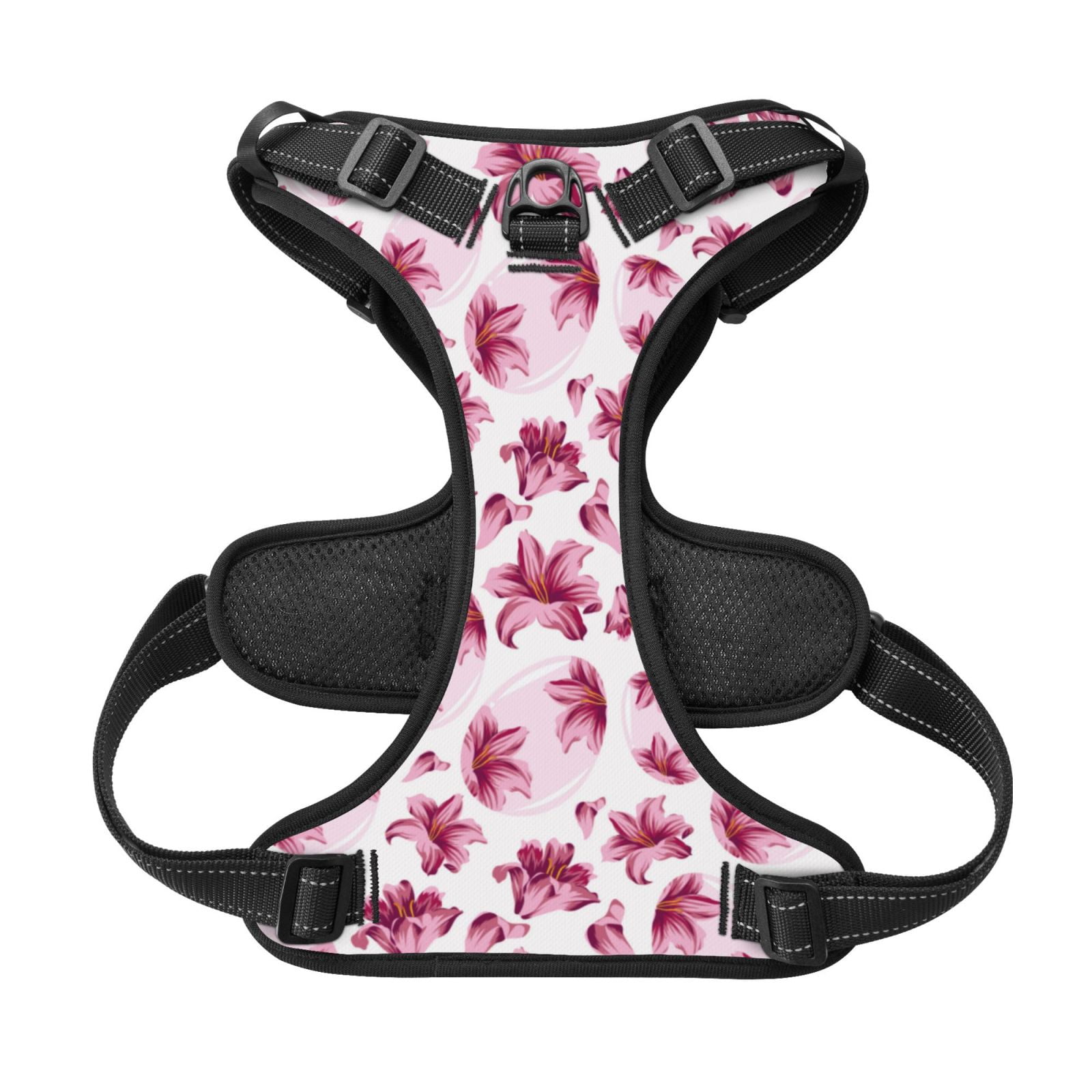 Kdxio Lilies Flowers Print No Pull Dog Harness Adjustable Reflective Oxford Easy Control Medium Large Dog Harness for Training and Everyday-Large