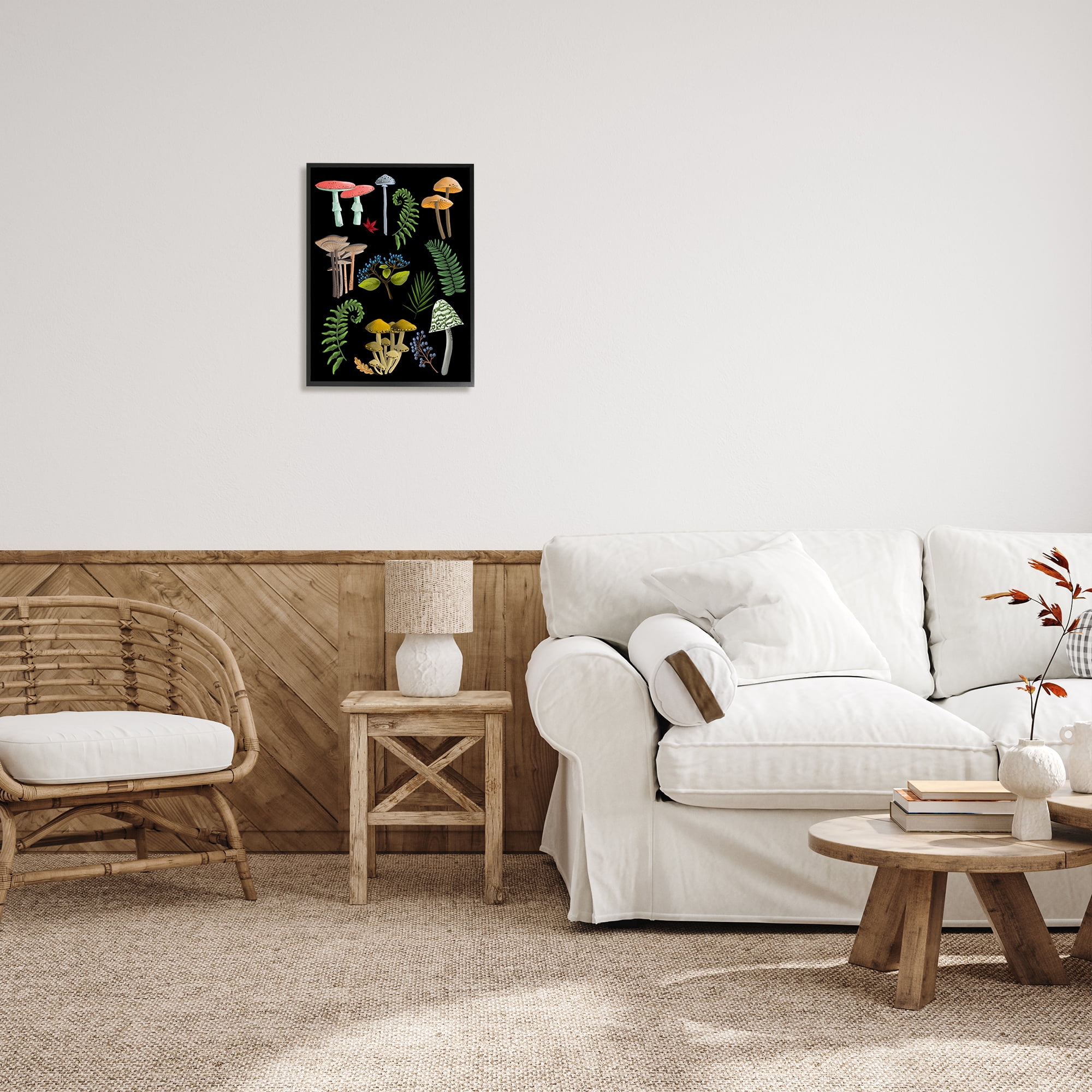Stupell Industries Forest Mushrooms & Plants Botanical & Floral Painting Black Framed Art Print Wall Art, 16 x 20