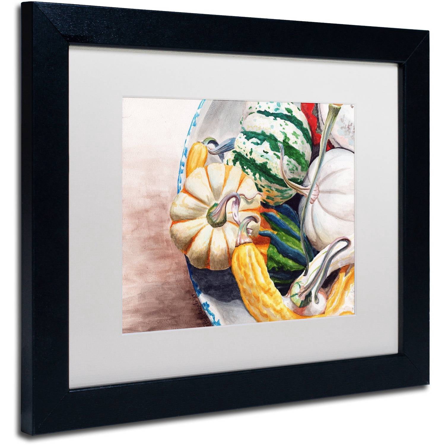 Trademark Fine Art "Autumn Gourds" Canvas Art by Jennifer Redstreake White Matte, Black Frame