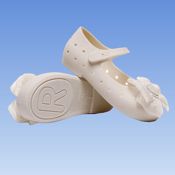 BXJX Girls Dress Shoes Size 11 Little Kids, Ankle Strap Non Slip Flat Heel Bow Kids Princess Shoes Beige