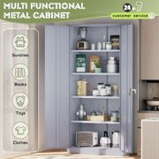 SUNCROWN Metal Garage Storage Cabinet, 72" Locking Steel Garage Cabinets with 2 Door and 4 Adjustable Shelves, Tall Metal Tool Cabinets for Home Office, Garage, School, Dark Grey
