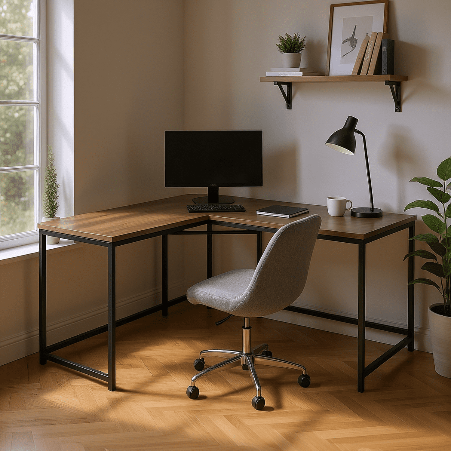 Homy Casa L-Shaped Writing Desk, Corner Computer Table for Home Office, Dorm, or Study Room