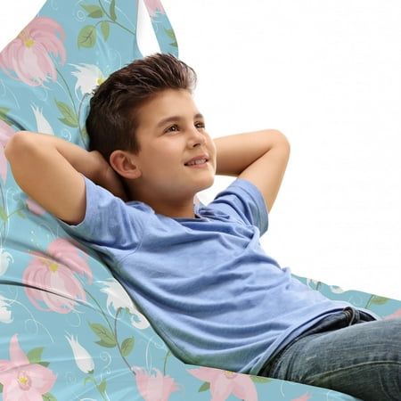 

Botanical Lounger Chair Bag Floral Theme Pink and White Flowers Along Green Leaves on Pale Blue Background High Capacity Storage with Handle Container Lounger Size Multicolor by Ambesonne